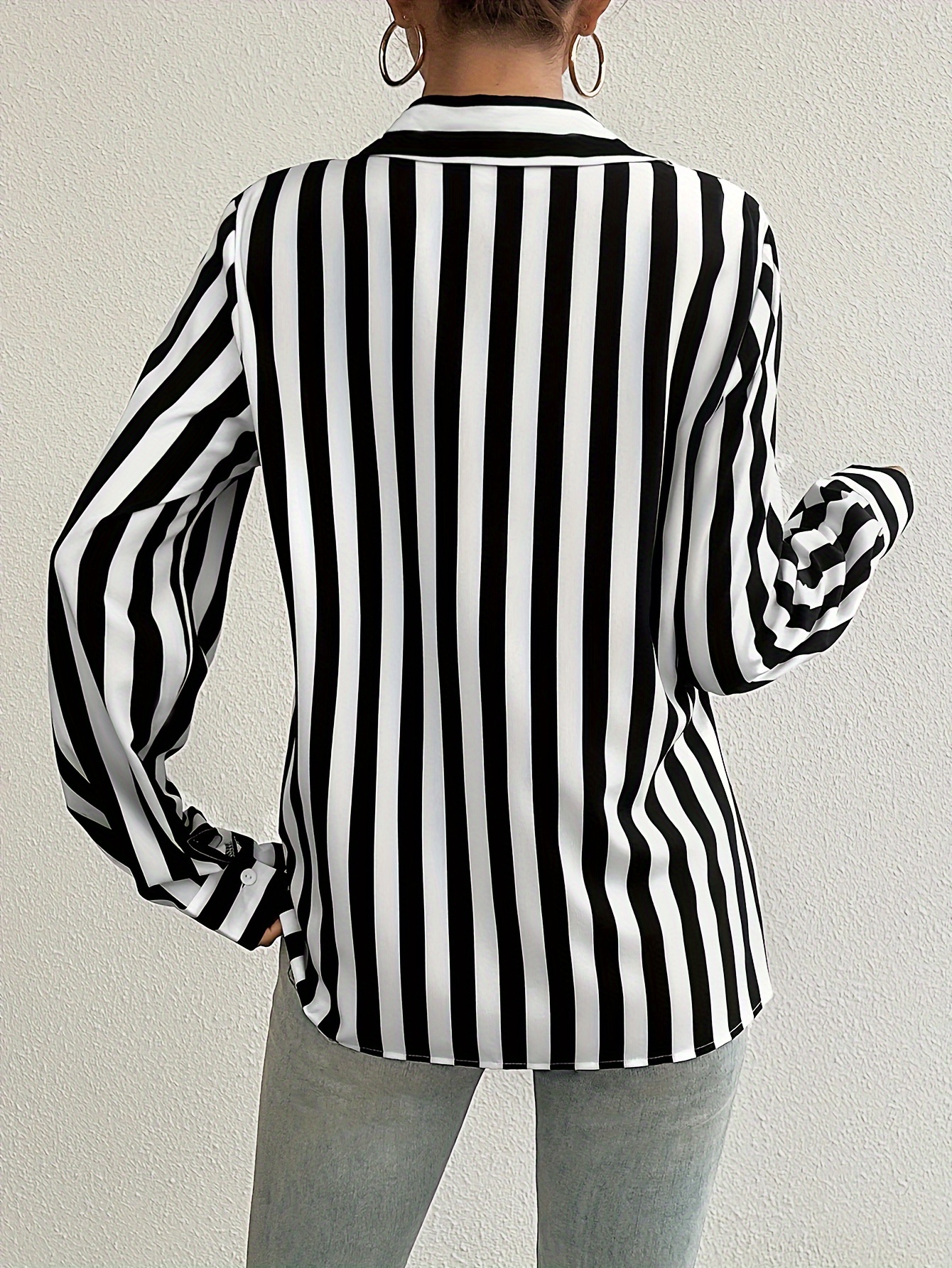 striped button front shirt elegant long sleeve lapel shirt Temu