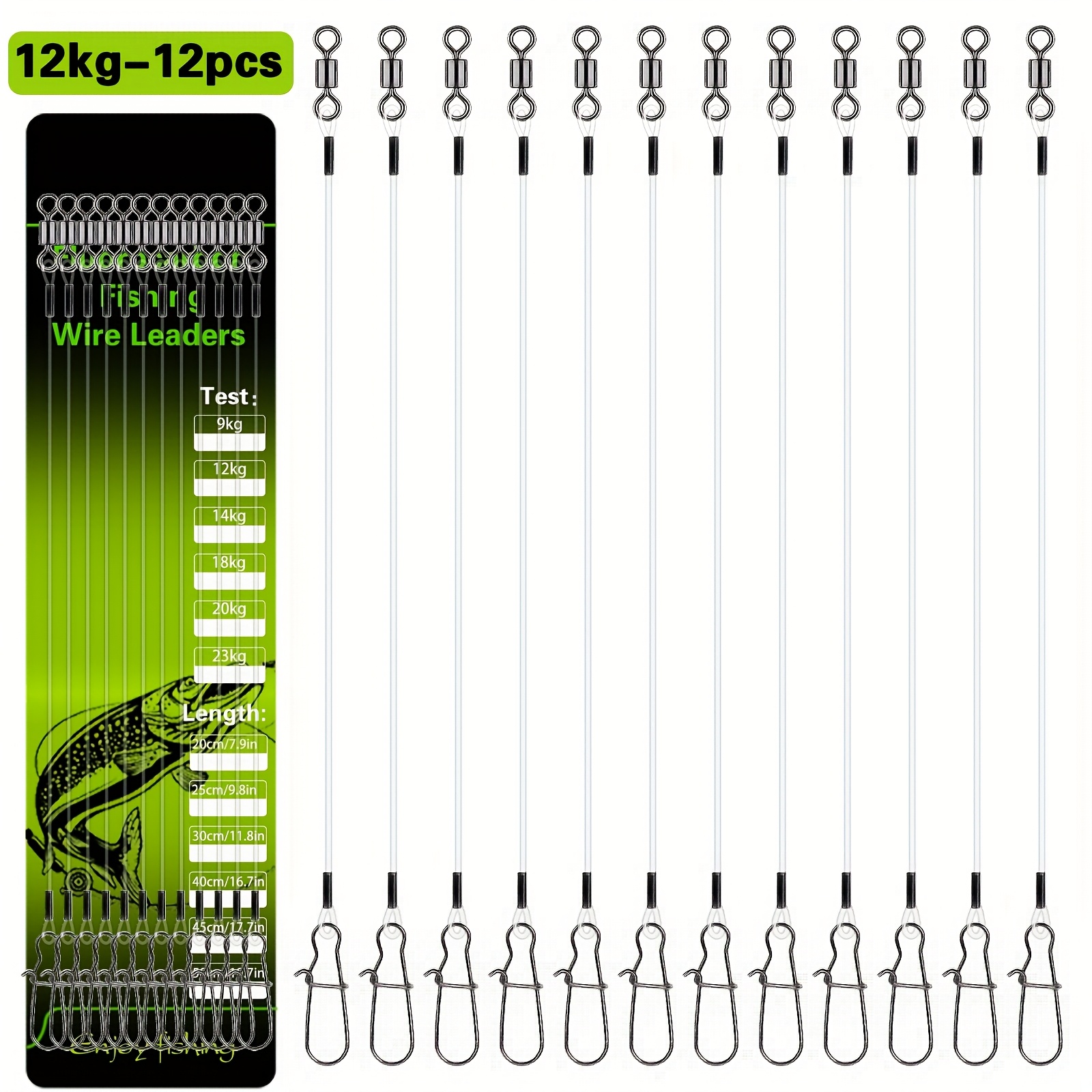TEMU 12pcs/24pcs Carbon-fiber Fluorocarbon Fishing With Rolling Swivels And Quick Lock Snaps, High Speed Rotation, , Snap/stark Snap, 9-23kg Test
