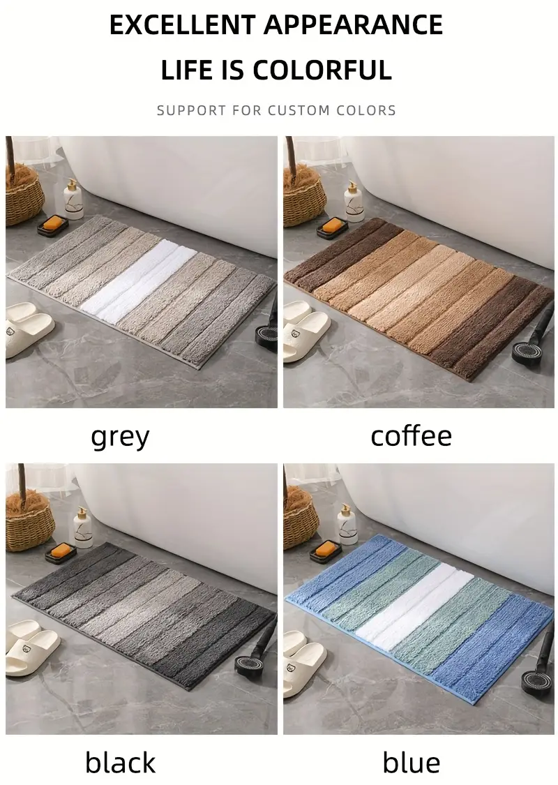 1pc striped flocking bath mat luxury thick ultra bathroom door mat non slip super soft absorbent bath rug machine washable bathroom mat suitable for bedroom living room kitchen entrance mat Product details 12