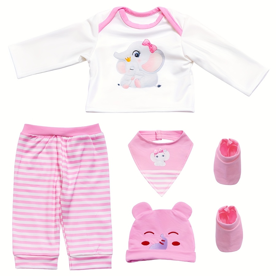 Pink Elephant Set Doll Clothes Fit For 43cm/17inch Dolls, Includes Set Of Water Towels, Hats, And Socks, Best 's Day Gift, Excluding Dolls