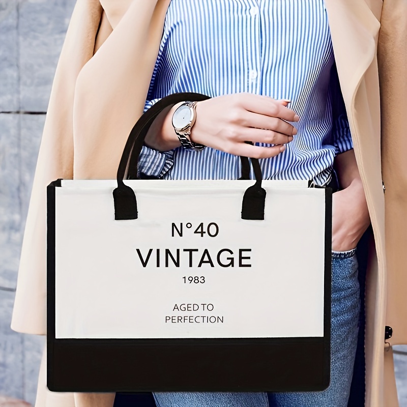 

1 Pc N°40 Vintage Pattern Tote Bag, Women's Books Bag Designer Shoulder Shopping Essentials Handbag, Mujer Bolsas Organizer