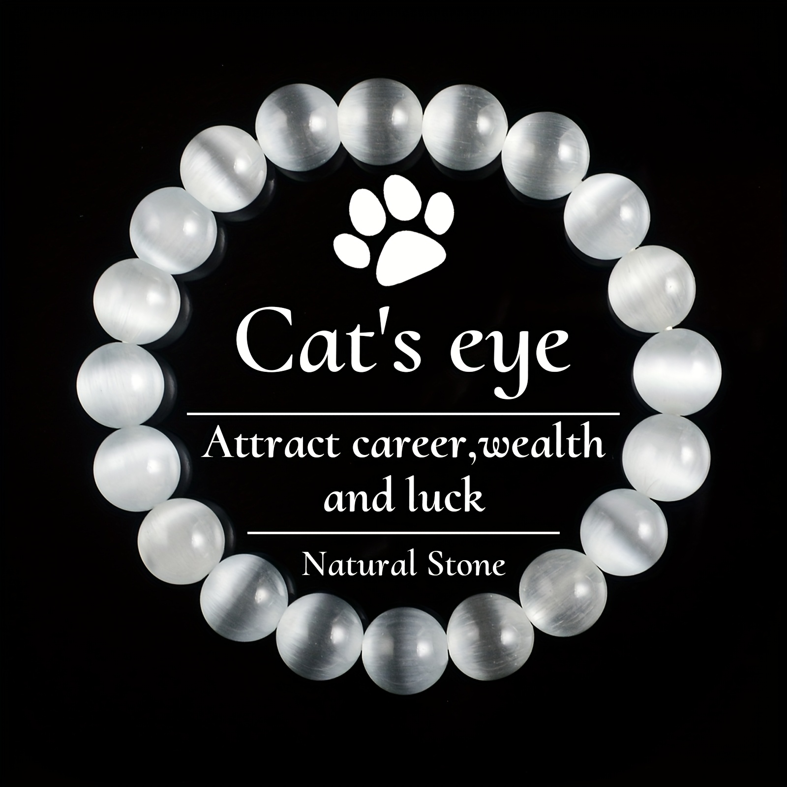 10mm Cat Eye Stone Beaded Bracelet - Stretchy Gemstone for Casual Attire