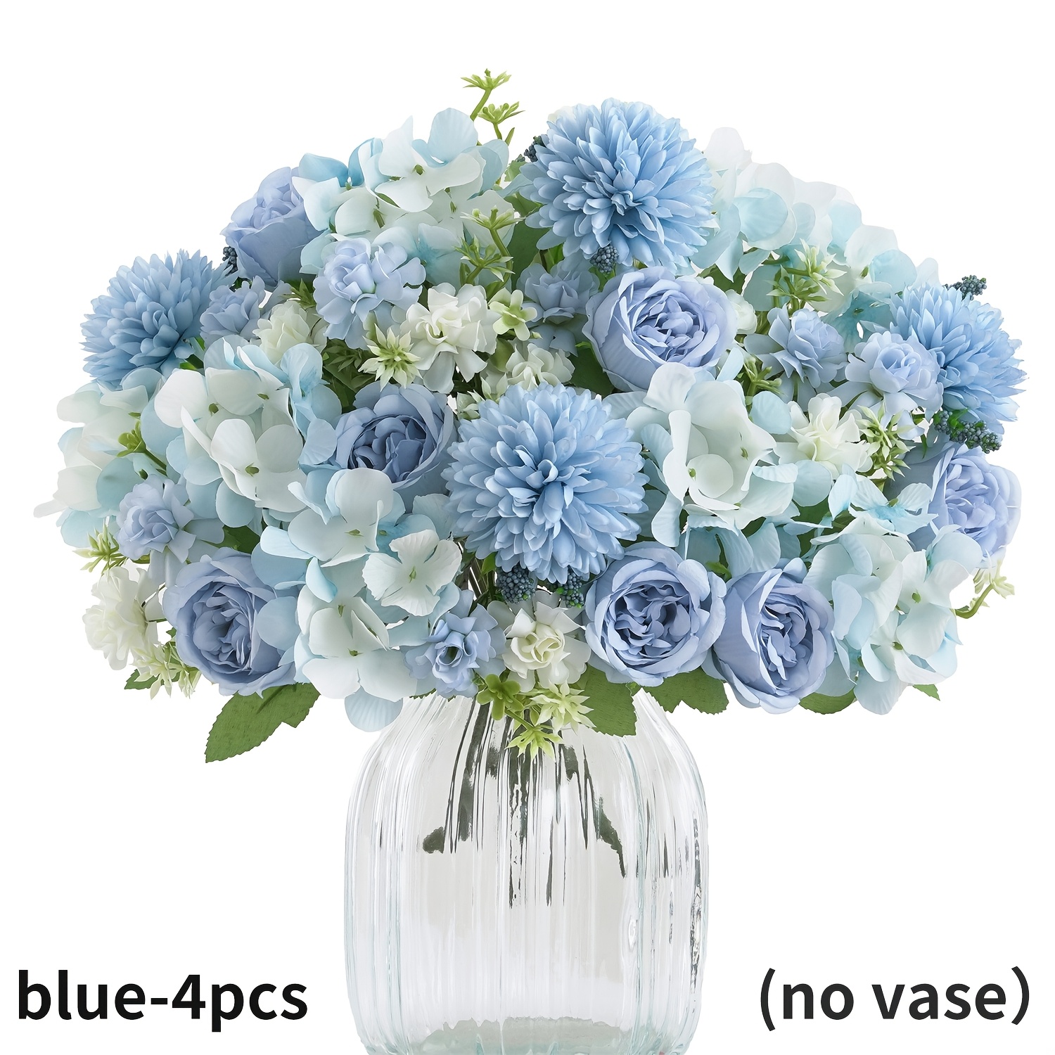 TEMU 1/4pcs Realistic Artificial Flower Bouquet, Reusable Peony Chrysanthemums Hydrangea Bouquets With Stem, Decor, Flower Arrangements Artificial
