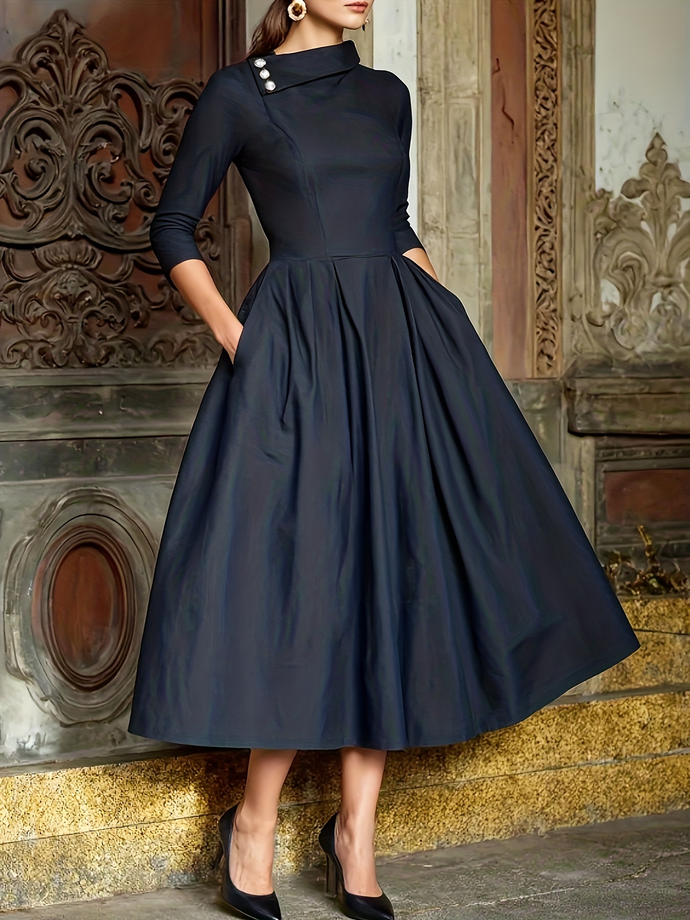 chinese dress ladies Ashini Black One-Sleeve Maxi Dress With Cape – Club L London main image 0