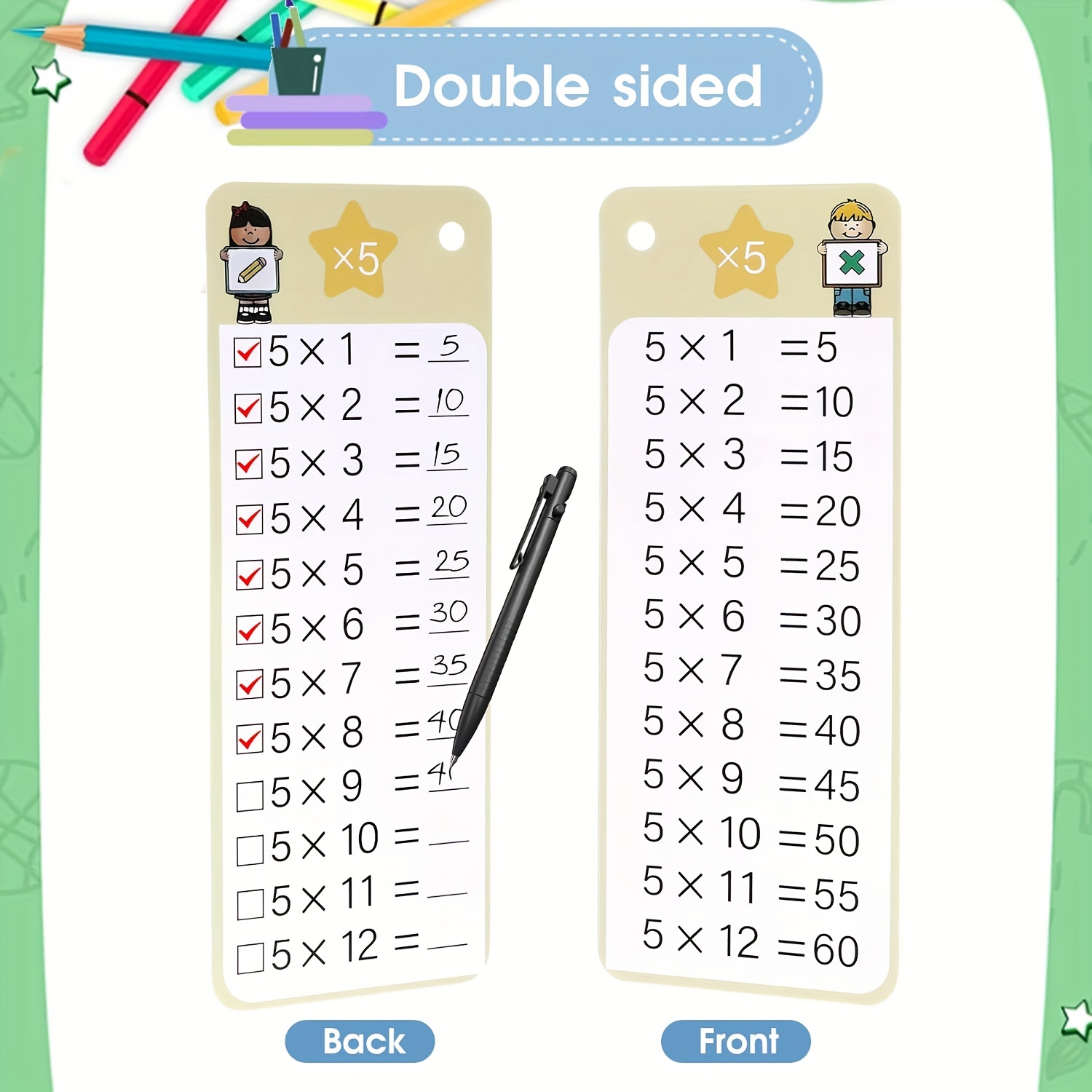 14pcs Multiplication Flash Card Set with Self-Check & Scoring - Includes Storage Ring, Dry Erase Markers - Ideal for Classroom & Home Learning, Perfect Gift for Students