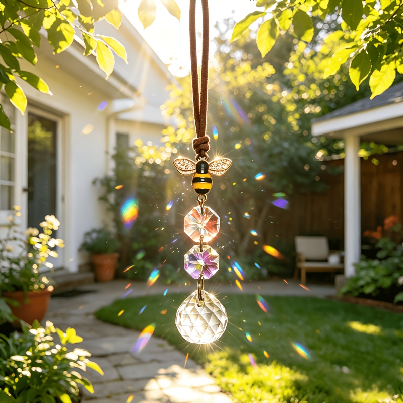 Image of 1pc-bee-shaped Catcher Hanging Prism Garden Courtyard Bohemian Home Decor Light Fixture, Bee Valentine's Gift