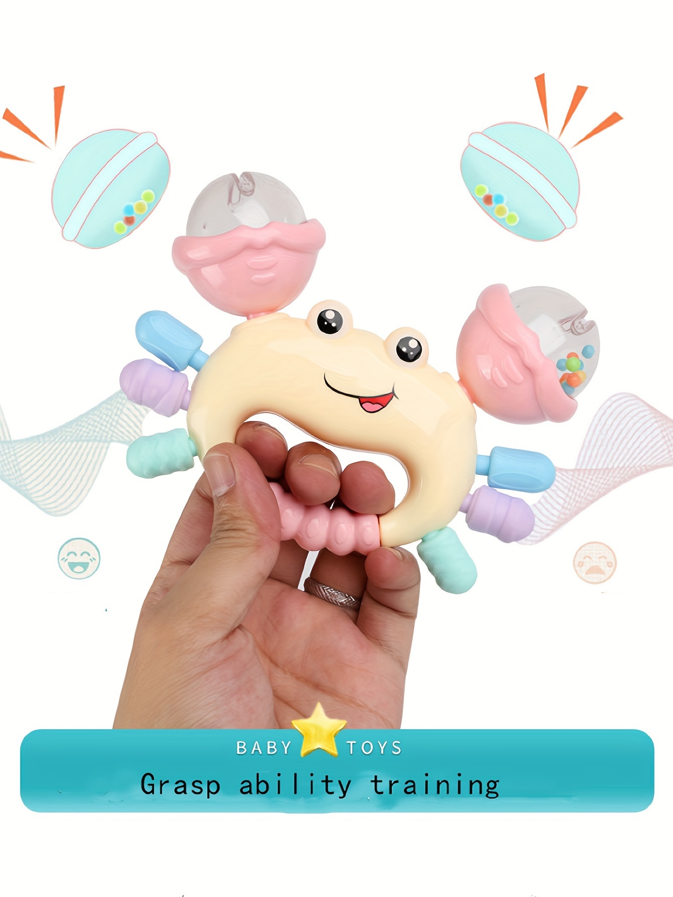 1pc Baby Crab Rattle Toy - ABS Material, Handheld Crab Shaped Teether for Infants, Early Education Grip & Smart Toy for Newborn Boys and Girls, Random Color