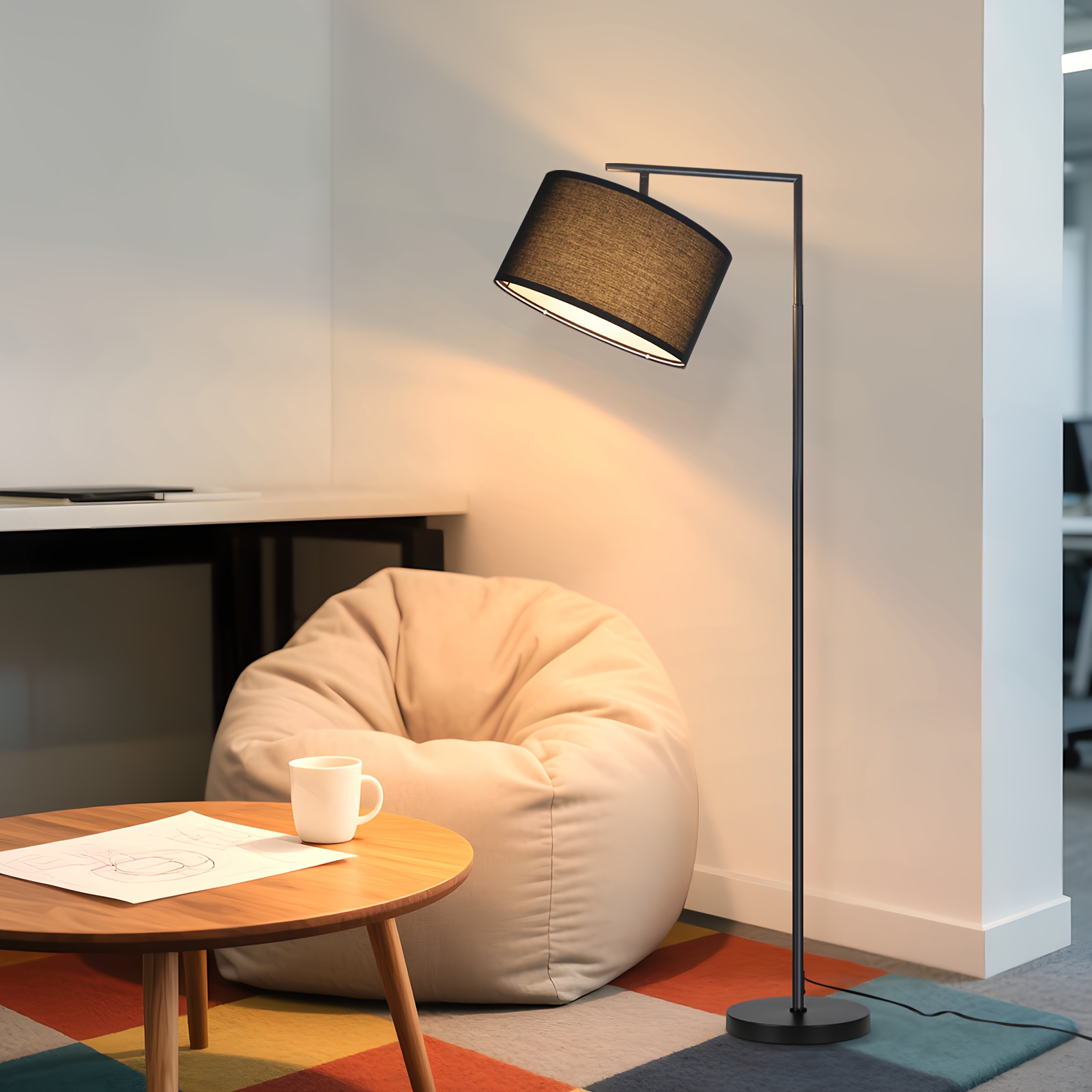 Image of Floor Lamp Living Room Floor Lamp Fabric - Black/ White 166cm Fabric Shade Floor Lamp Vintage Lamp E27 Socket With Foot Switch Floor Lamp For Bedroom/without Light Bulb