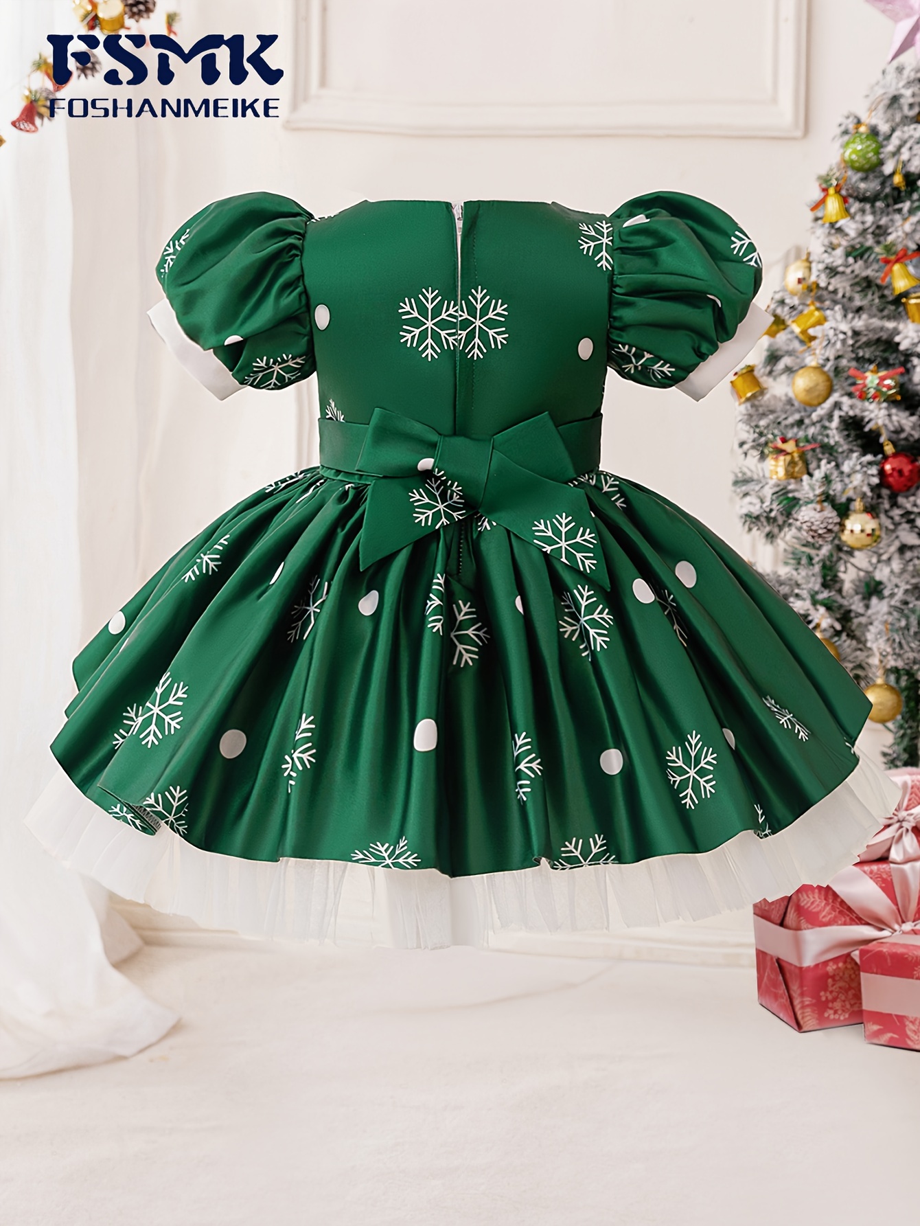christmas dress girls green snowflake polka dot print - Temu Mauritius
