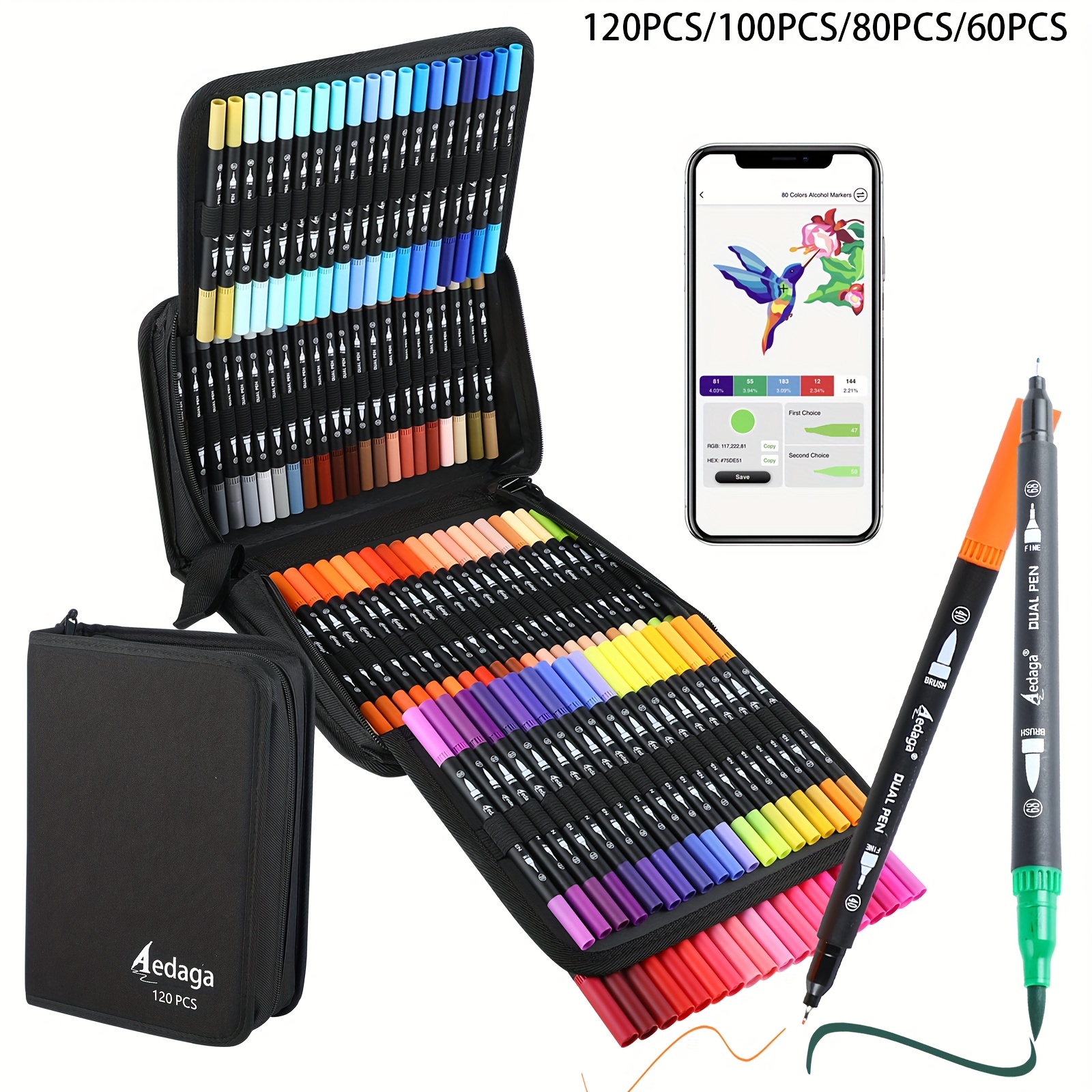 

120//80/60 Colors Dual Tip Brush Pens, Fine And Brush Tips Pens For Adults, Coloring Markers For Coloring Book Bullet Journaling Note Planner Hand Lettering