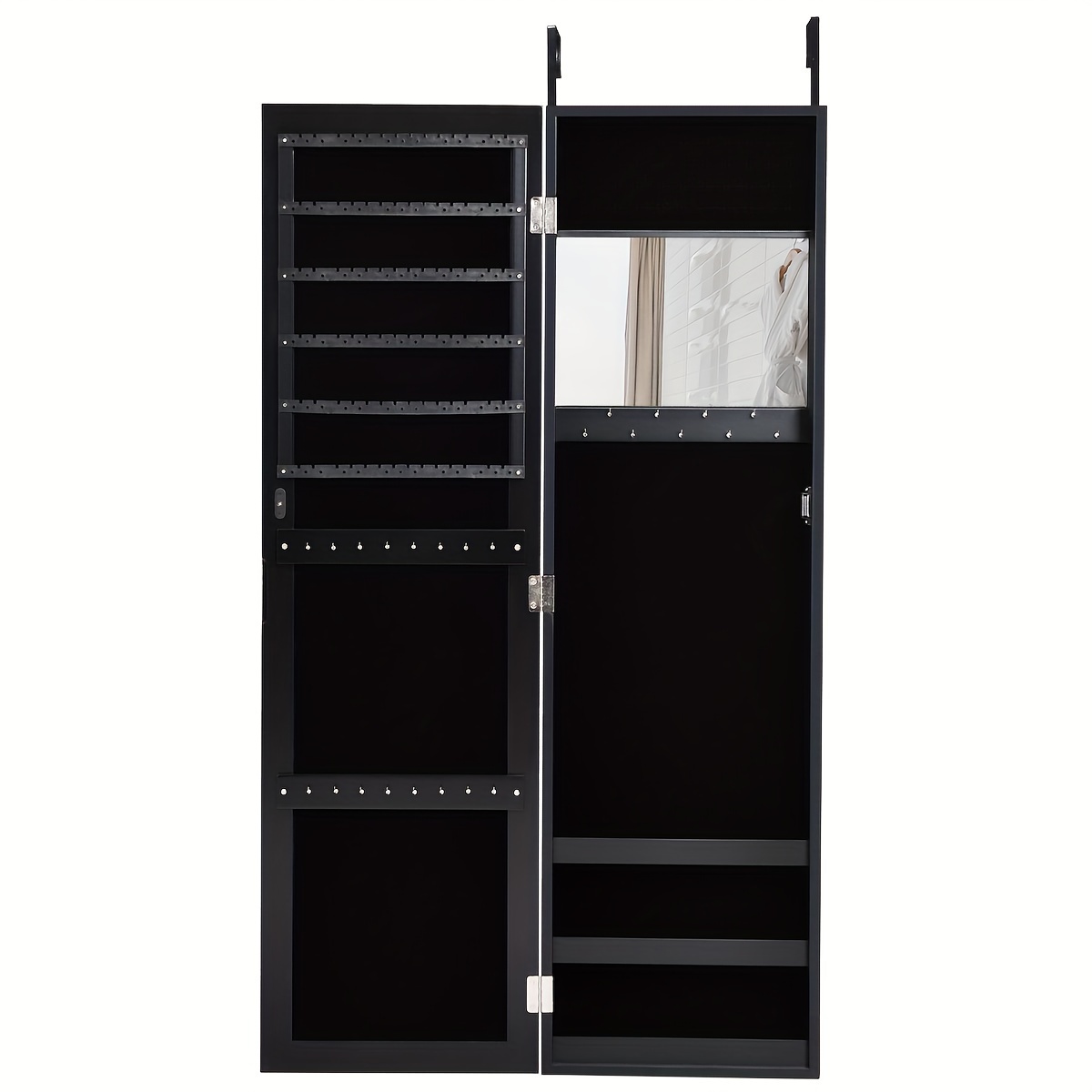 

Mirrored Jewelry Cabinet Storage Organizer Wall Door Mounted Black New