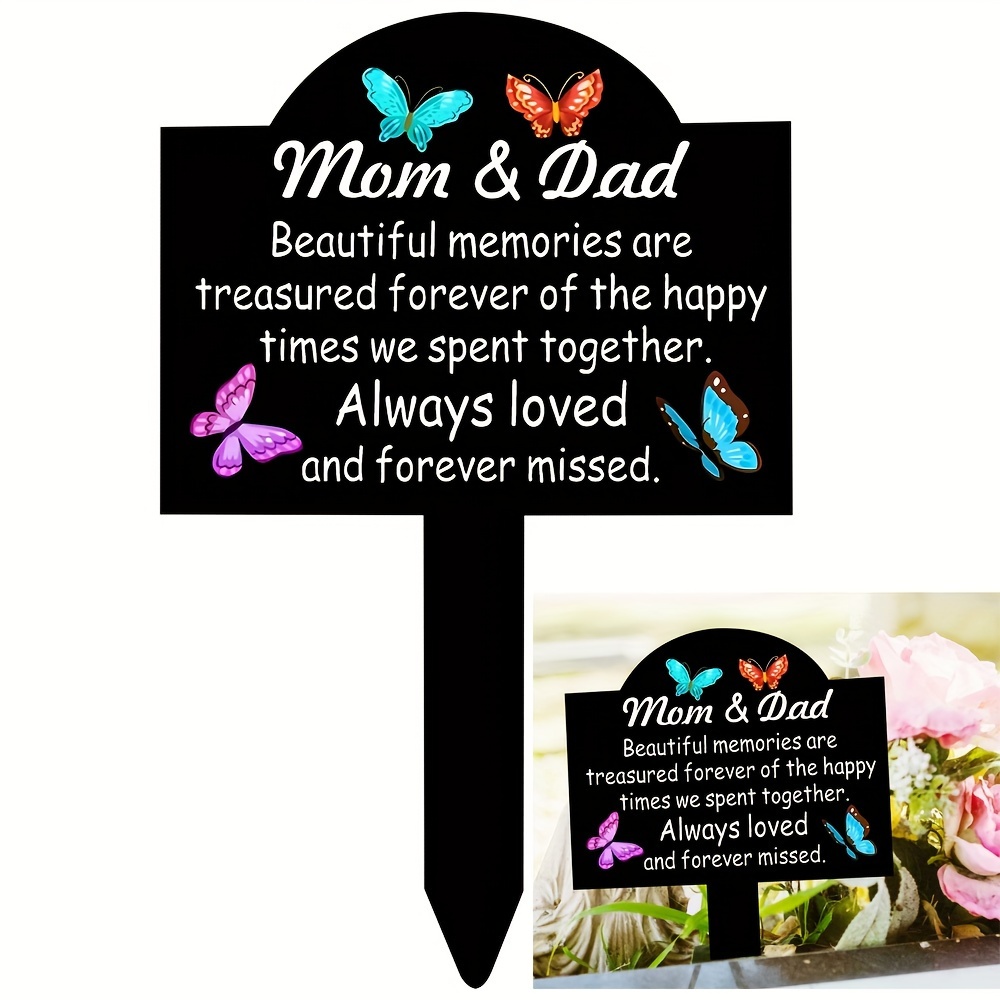 

1pc Memorial Garden Stake For Mom & Dad - Vinyl, Floor Mount, No Electricity Needed, Thanksgiving Remembrance, Weatherproof Cemetery , Personalized Figures & People Themed Grave Marker Plaque