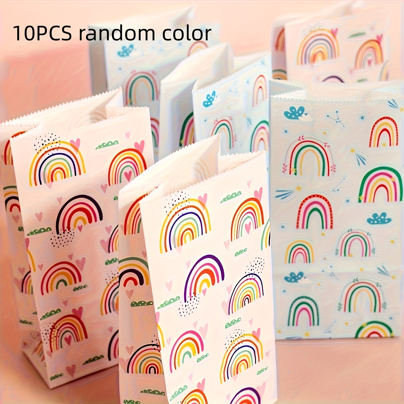 Gift For Her/him 10pcs Rainbow Party Gift Bags, Suitable For Birthdays, Weddings, Easter, Spring Celebrations, Small Gift Packaging Random Color