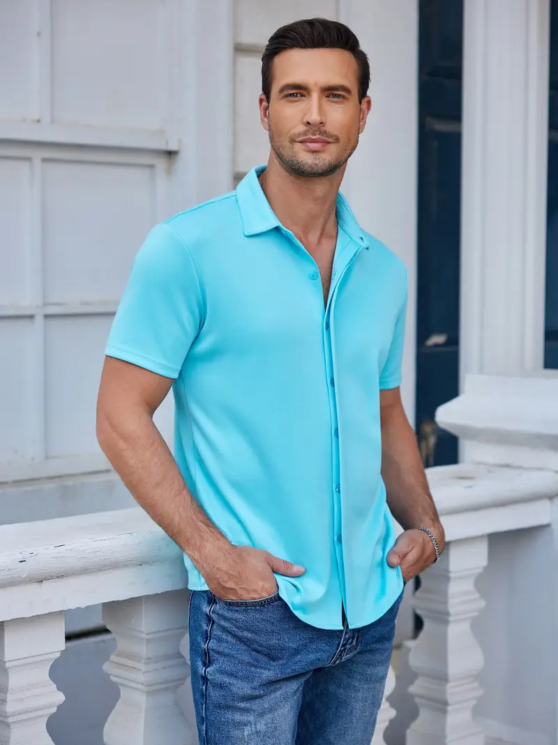 mens short sleeve wrinkle free shirt casual button shirt - Temu mens short sleeve wrinkle free shirt casual button shirt - Temu