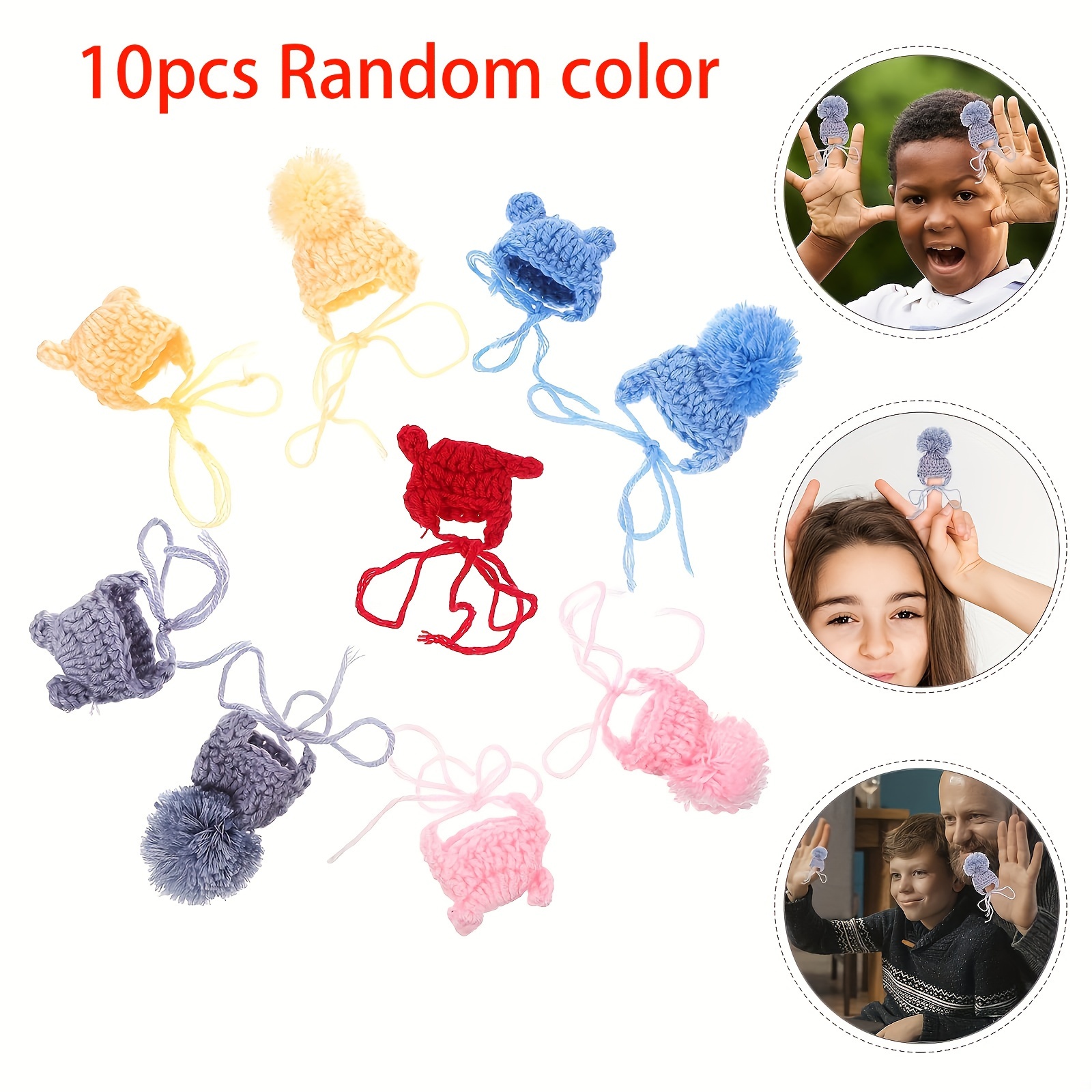 

10pcs Assorted Hand-crocheted Wool Hats - Vibrant & Soft Hats With Elastic Bands, Diy Crafts & Decorations, Random Colors