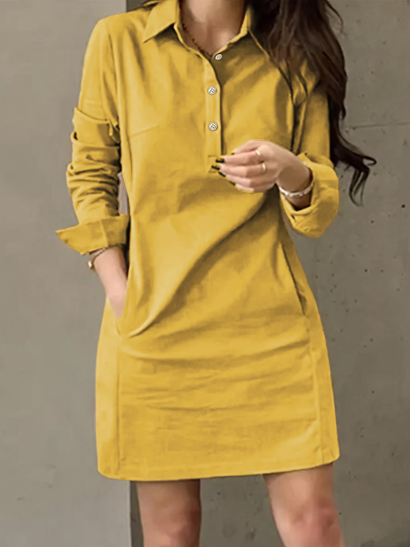 Knee Length Long Yellow T Shirt Dress Women's Mustard Yellow