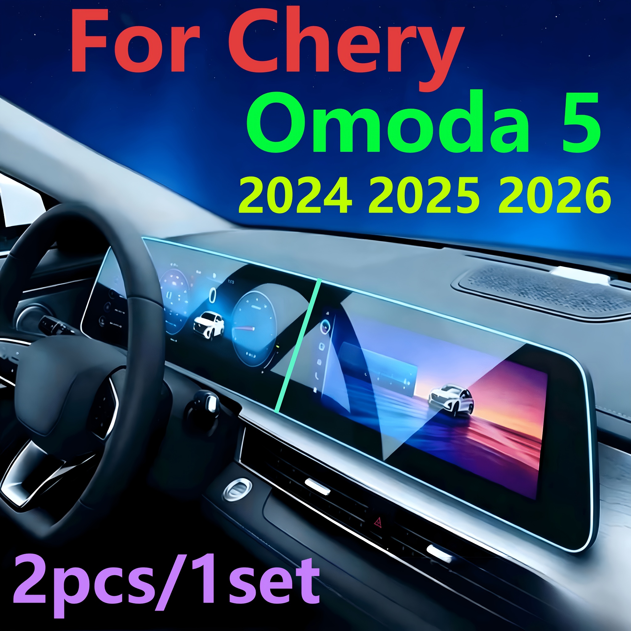 TEMU 2pcs/1set Suitable For Chery 5 2025 2026 12.3-inch Navigation Screen+ 12.3-inch Instrument Screen Protective Film, 9h Hardness, Universal Type,
