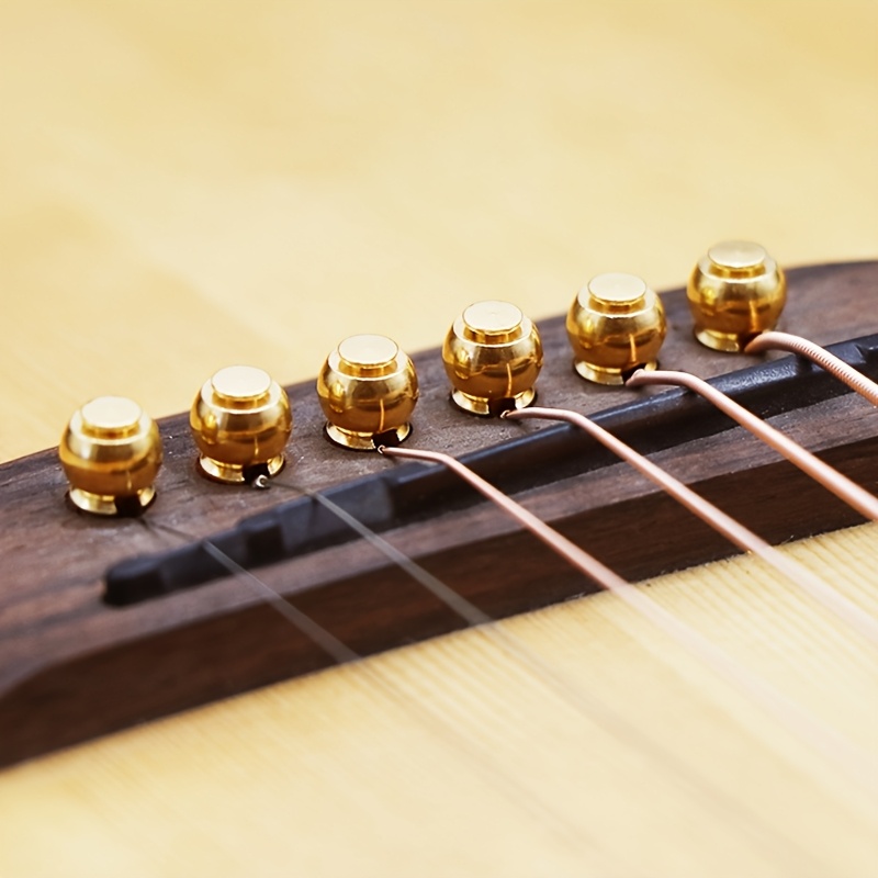 6pcs Pure Copper Brass Guitar Bridge String Nails - Golden-Tone Finish, Durable Acoustic Guitar Maintenance for Stability & Aesthetic Appeal, Guitar Accessories, String Repair Tool, Elegant Accessory, Shiny Metallic Finish