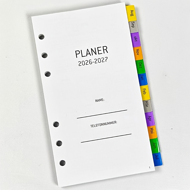 E-shop 2026 2027 Wochenplaner Einsetzeinheit für persönliche A6 mit 6 Löchern (Deutsch, 95X171Mm), 1 Woche auf 2 Seiten mit Tabs, Notizen & Kontakten,