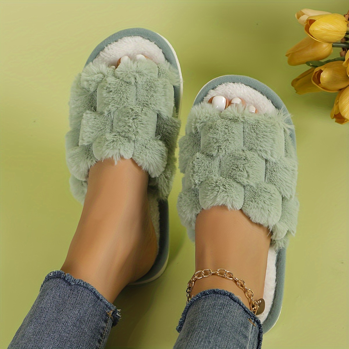 TEMU Open-toe Turtle Fleece Plush Slippers Women's Autumn And Winter Indoor Home Warm Slippers Comfortable Breathable Slippers Slippers Living Room