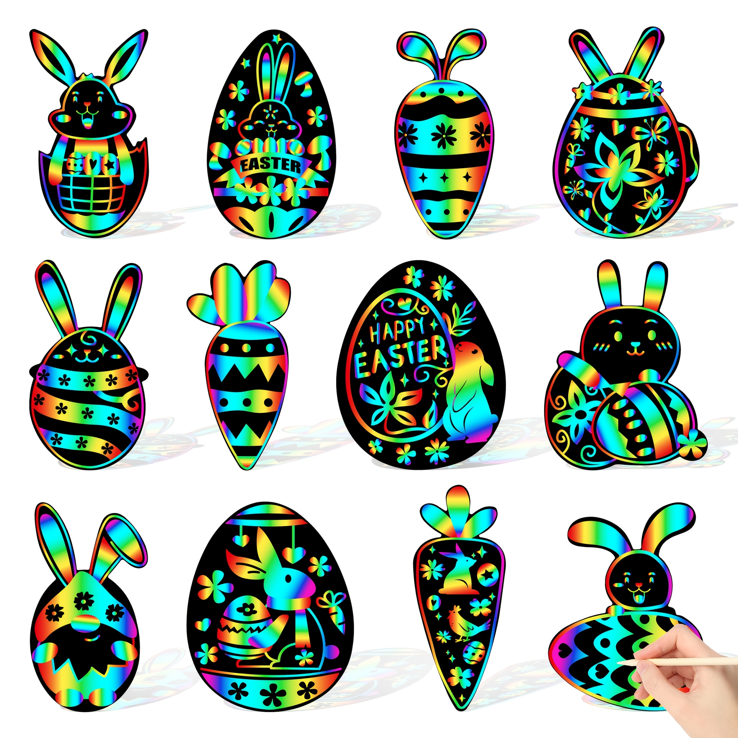 

24/48pcs Easter Paper Art - Diy Rainbow Cards Set Crafts Arts Supplies Class Birthday Holiday Party Activity School Classroom Decorations Supplies Gifts