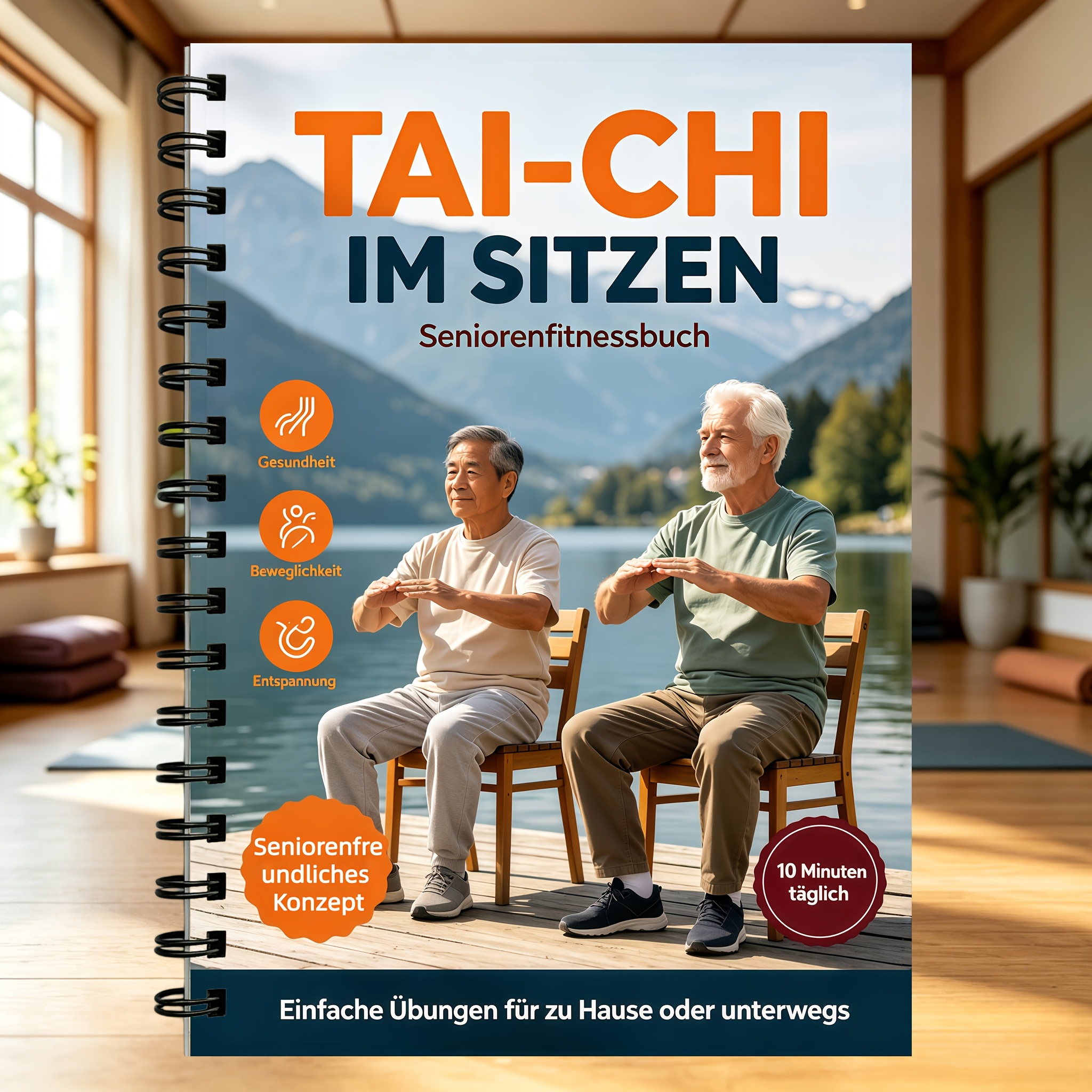 TEMU [original German Version] Chair Tai Chi Fitness Plan Colored Chart, Daily Seated Tai Chi Exercise, Gentle Movements And Balance Lifestyle Guide,