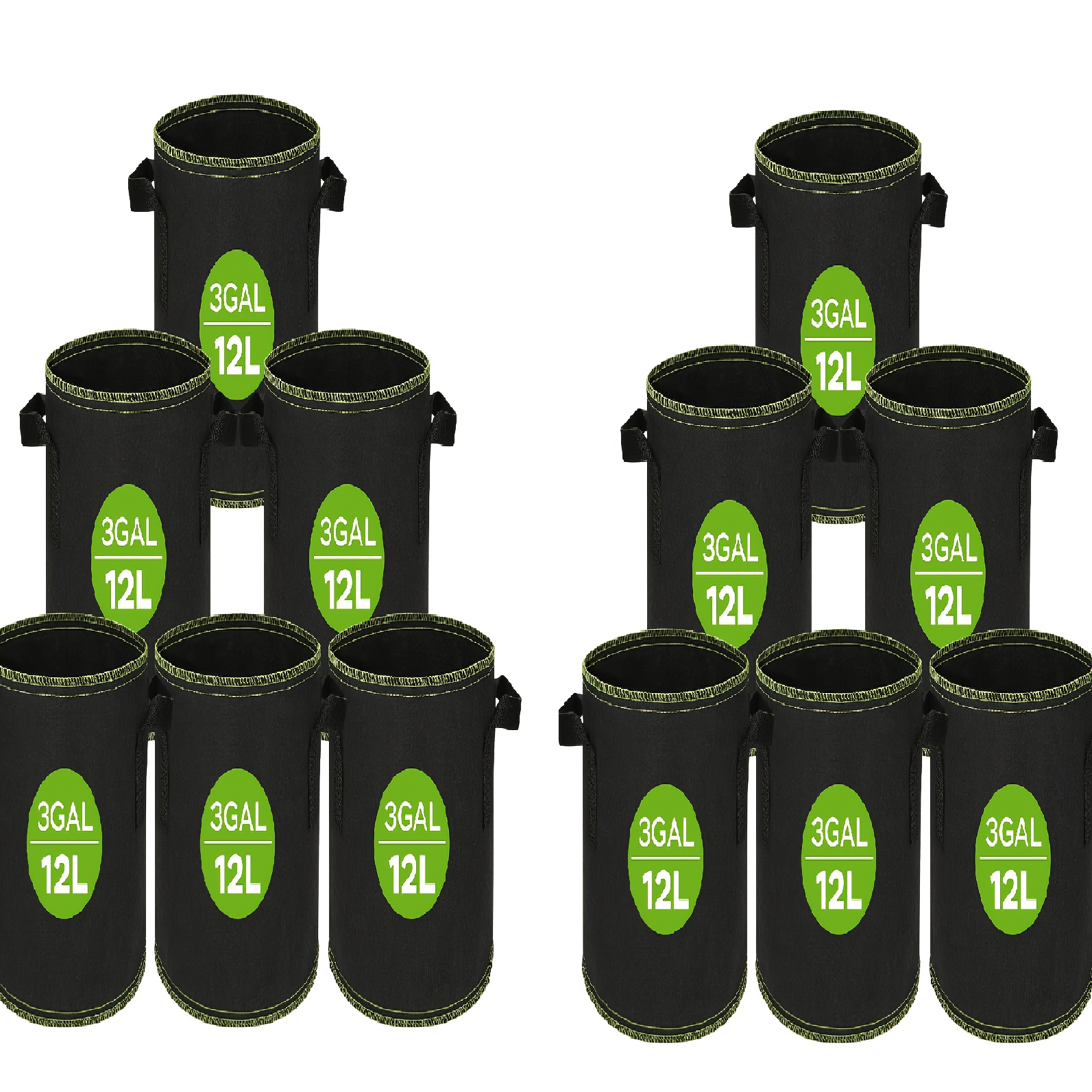 Image of 12 12-liter Fabric Pots, Non-woven Fabric Grow Bags With Handles, 22cm Diameter, 25cm High, Suitable For Growing Tomatoes, Peppers, Strawberries, And Herbs.