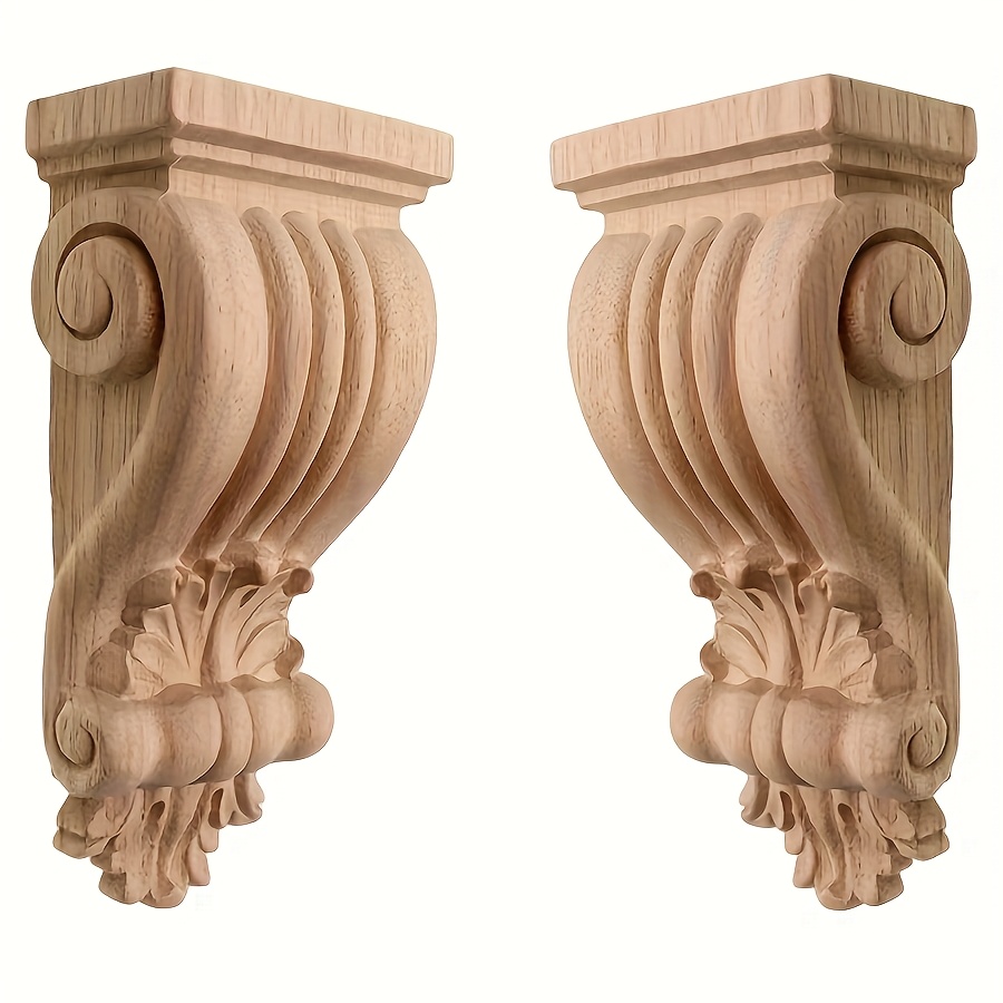 2pcs european style carved wooden corbels classic decorative bracket supports with intricate floral scrollwork design durable rubber material for ceiling wall accents in living room bedroom office decor