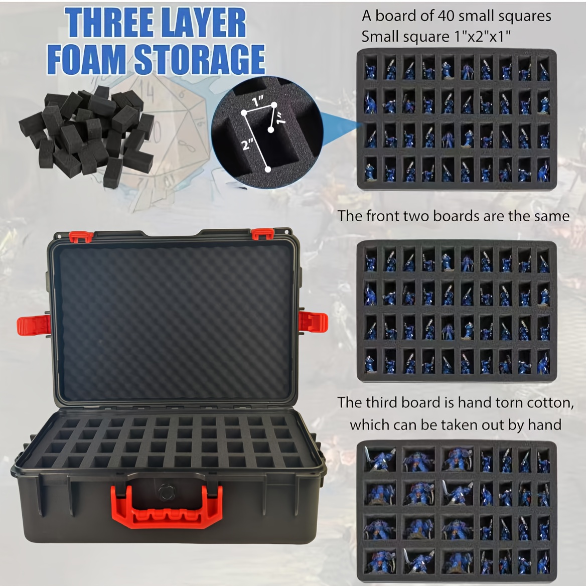 

Abs Hard Shell Miniature Storage Case - 48-slot Figure Display Stands With Customizable Foam , Shockproof Dustproof For Large Mini Models, Compatible With Dnd Miniatures And Tabletop Games