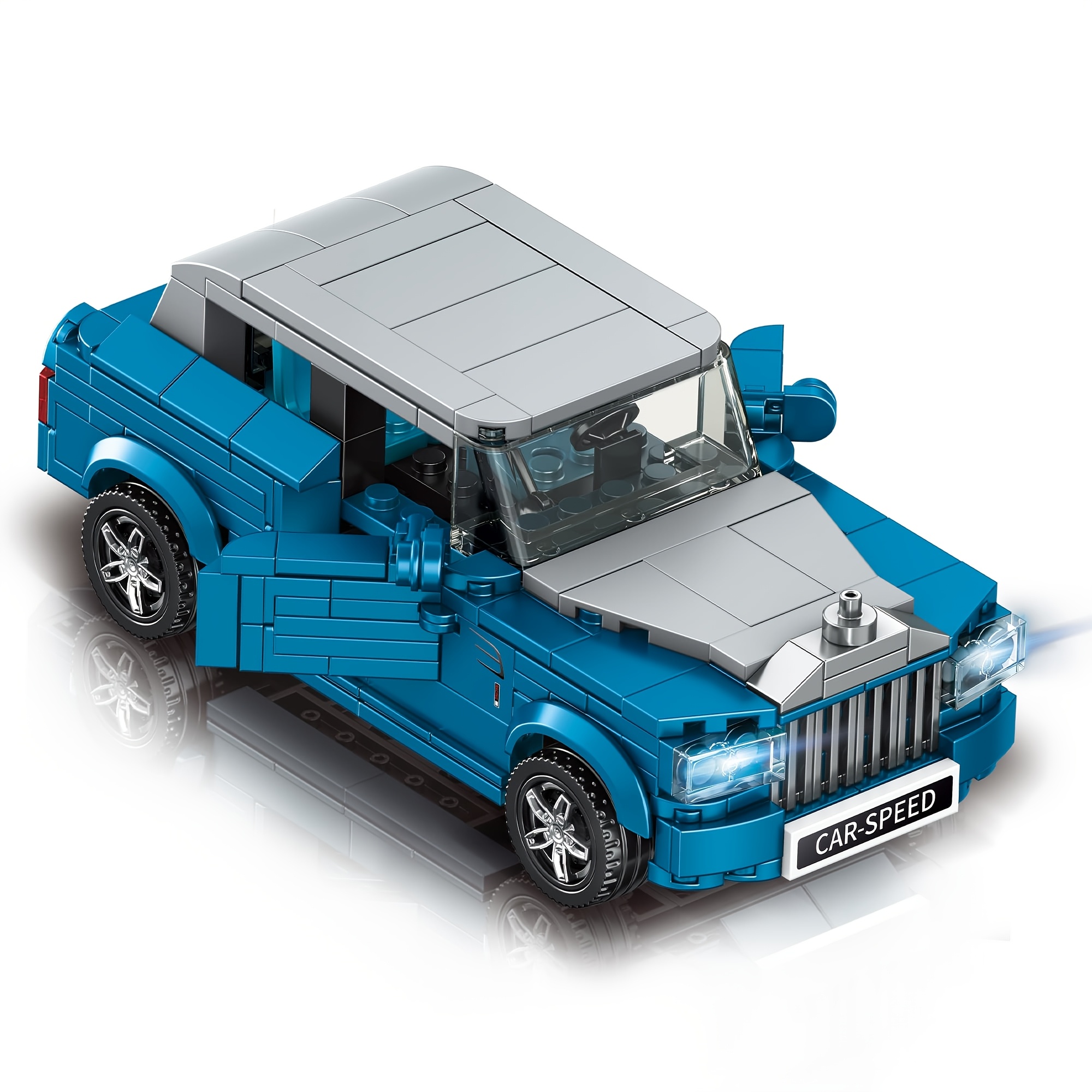 TEMU Blue Retro Luxury Sedan Building Block Model, Static Display Vehicle Building Block Kit, Education Puzzle Assembly Toys, Home Office Decoration,