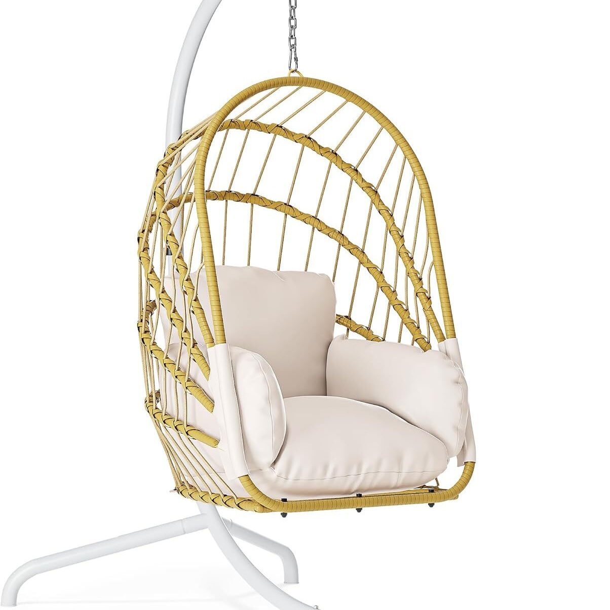 Hanging Chair With Stand, Rattan Swing Chair, 160kg Load Capacity, Foldable Hanging Basket Chair For Patio, Garden, Bedroom & Balcony