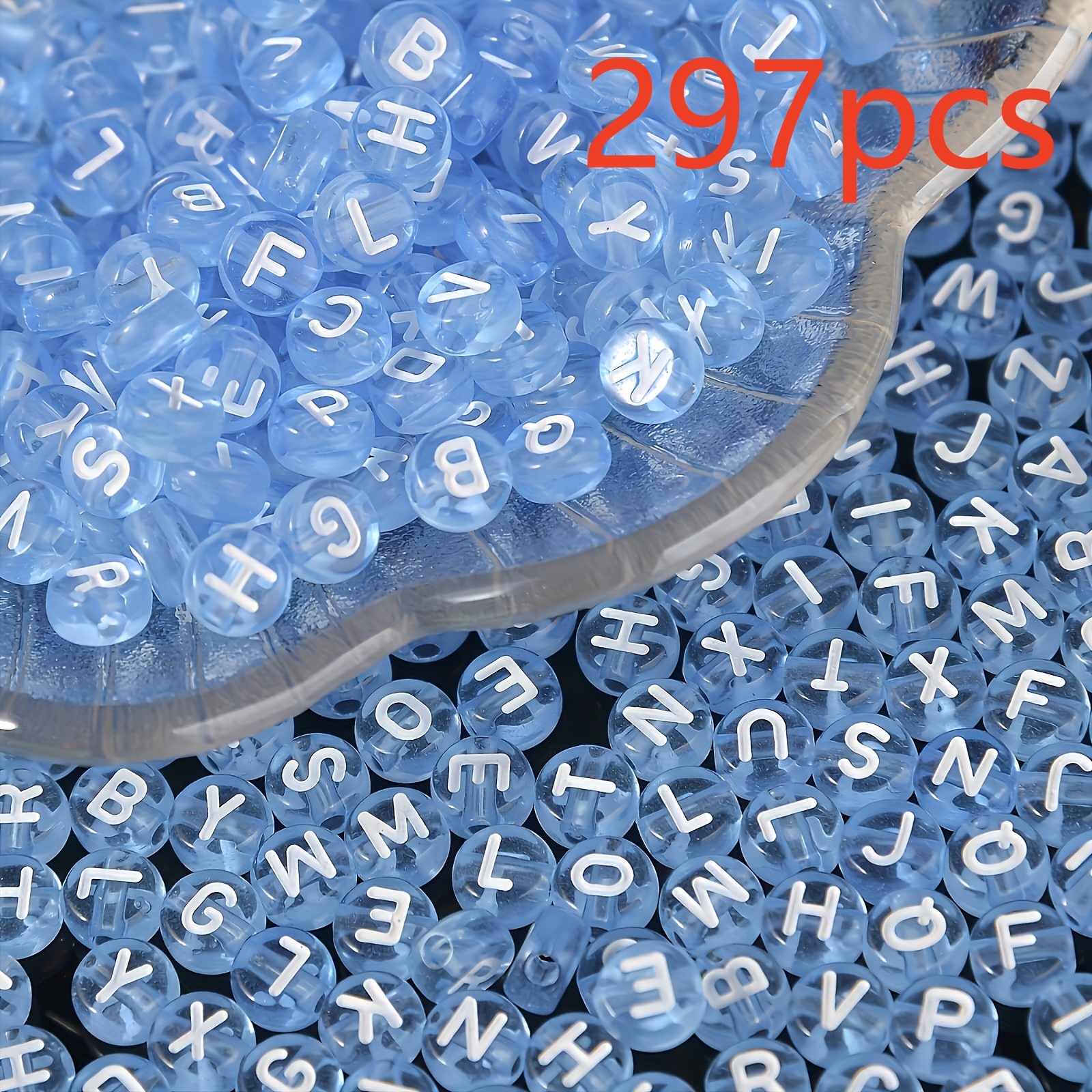 TEMU 297pcs Transparent Blue And White Letters Acrylic Beads Jewelry Making Wear Fashion Bracelet Necklace Crafts, Making Accessories For Bracelet,