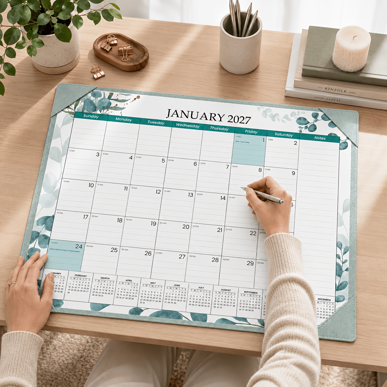 TEMU Adun Large Desk Calendar & Desk Mat 2027-2028 - 22"x17" Large Desk Pad Calendar Suitable For , 18-month Monthly Planner With Dated Pages, -