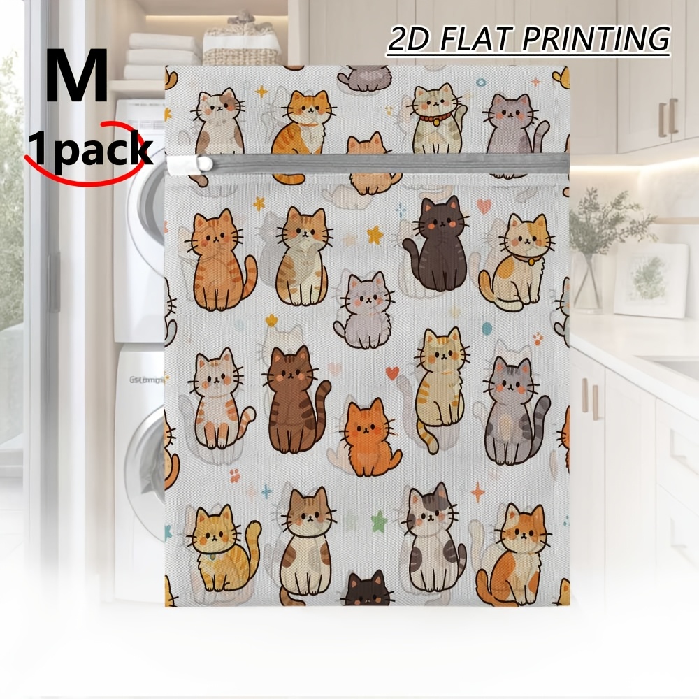 TEMU 1pc Cats In Colors Print Reusable Mesh Laundry Bag, Zipper Closure, Multipurpose Wash Bag, Garment Protection, For Home, Dorm, Travel, Vacation,