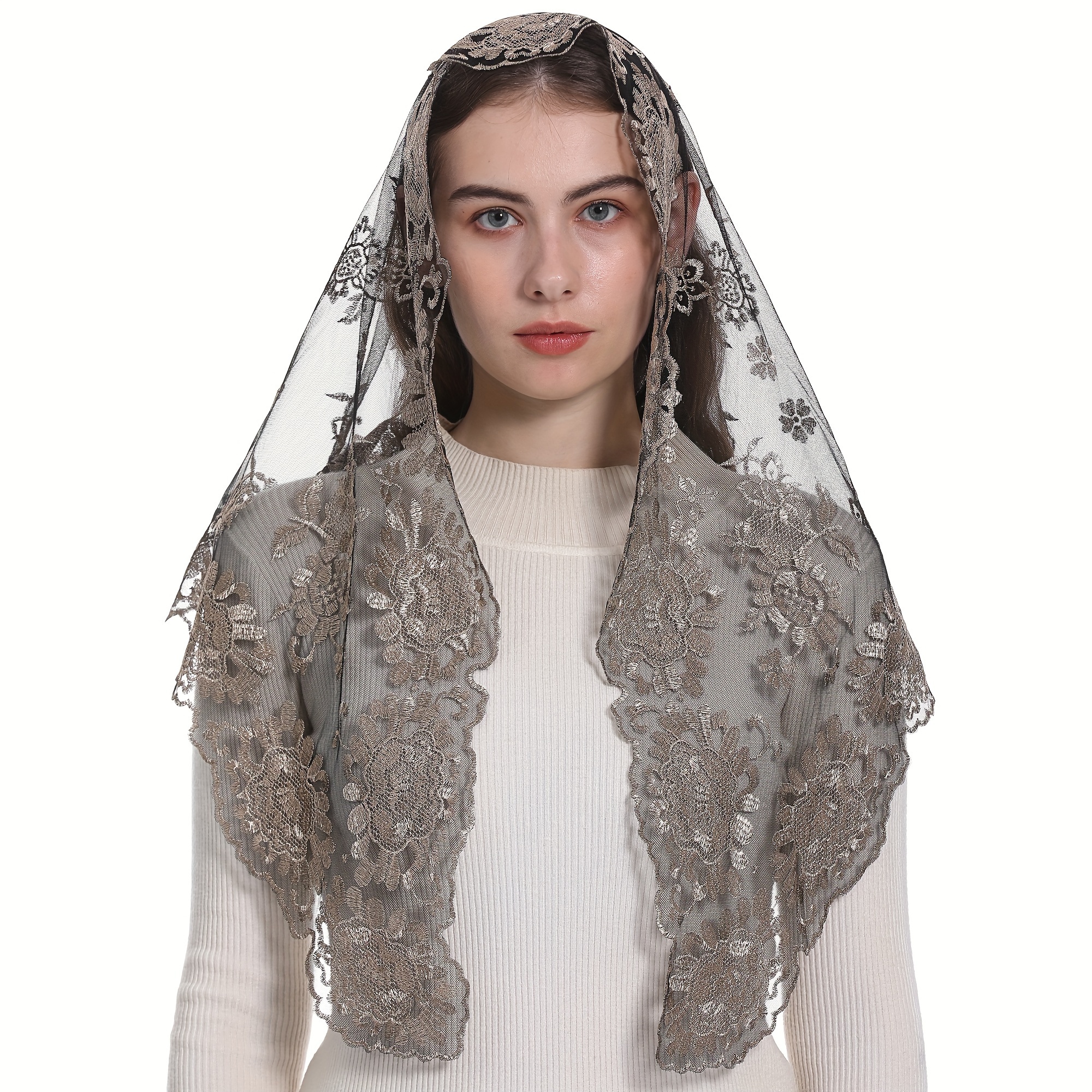 Bozidol Mantille De Chapelle En Dentelle Noir - Voile De Deuil Brodé Floral Pour Messe Et Funérailles