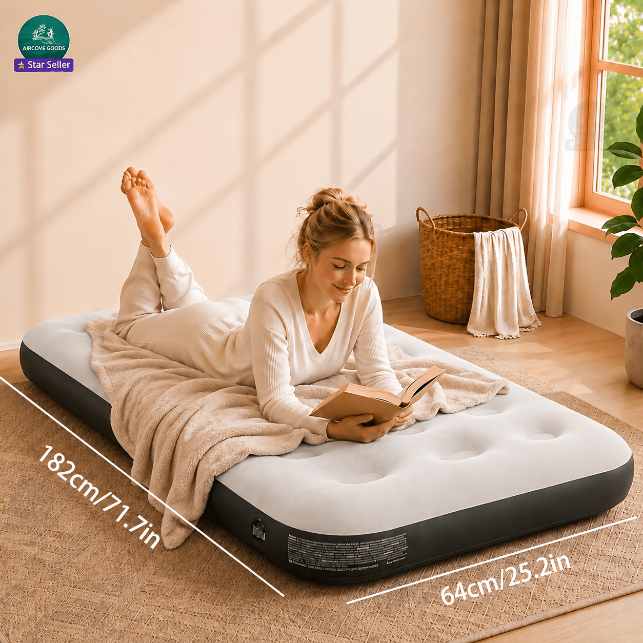 TEMU Portable Inflatable Air Mattress, Flocked Air Bed For Guests Overnight & Summer Camping, Foldable Air Mattress For Indoor Outdoor Use, Travel,