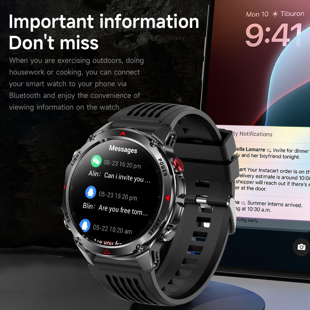 Heren Outdoor Smartwatch, GPS Nauwkeurige Positionering, Ingebouwd Kompas, LED Licht, 3ATM, Ondersteunt 100+ Sportmodi, Draadloze Gesprekken, Multimedia Informatie Weergave, Meerdere Weersmodi, Outdoor Avontuur Smart Armband, Metalen Behuizing Ontwerp