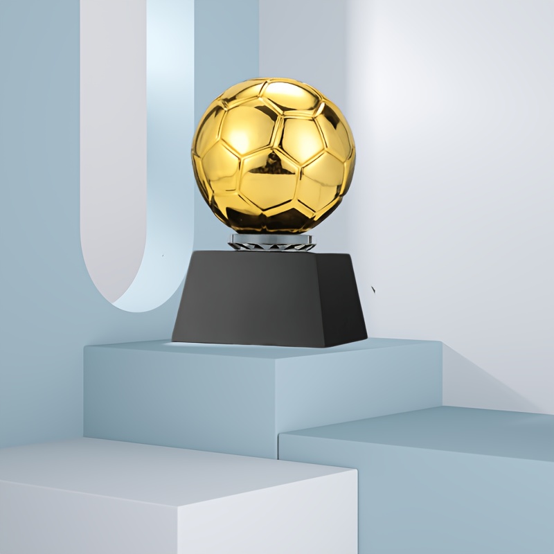 TEMU Trophée de ballon de sport personnalisé, doré, argenté, bronze, trophée de football et de basketball en résine avec base en cristal noire