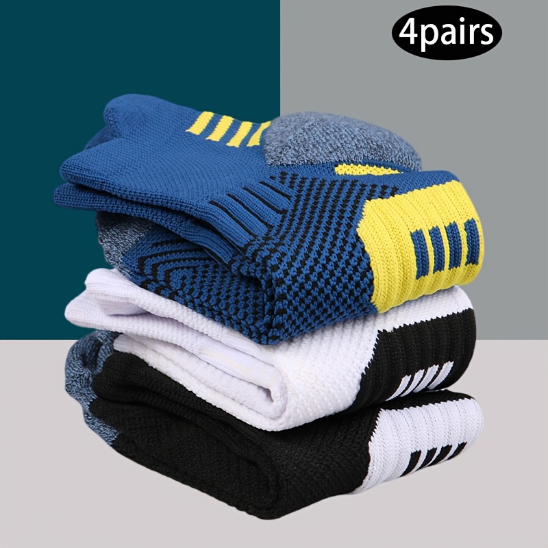 TEMU 4 Paires de Chaussettes Homme Équitation Course à Pied Chaussettes de Basketball Tube Court Chaussettes Épaisses Entraînement Extérieur Fitness