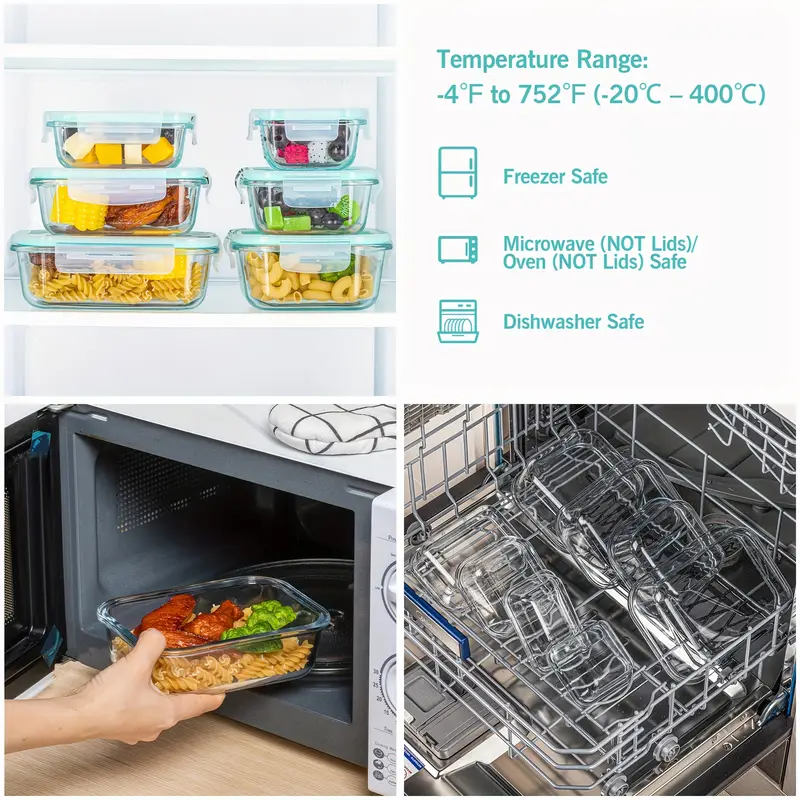 15 12 6pcs set of glass food storage containers with lids meal prep containers and leak proof locking lunch boxes for microwave oven freezer and dishwasher safe Product details 8