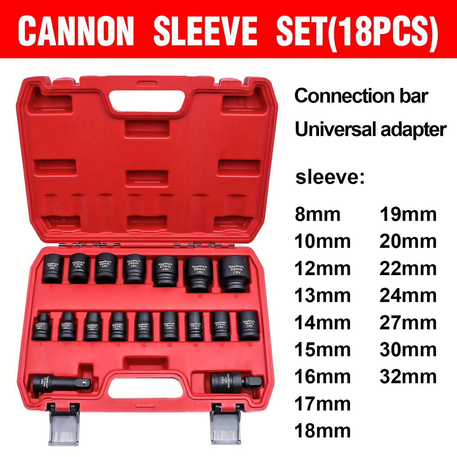 TEMU 18pcs 1/2"drive Impact Socket Set, Mechanic Tool Set & Adapter, Cr-v Metric And Sae Sockets Storage Kit, For Automotive Repair Diy Project