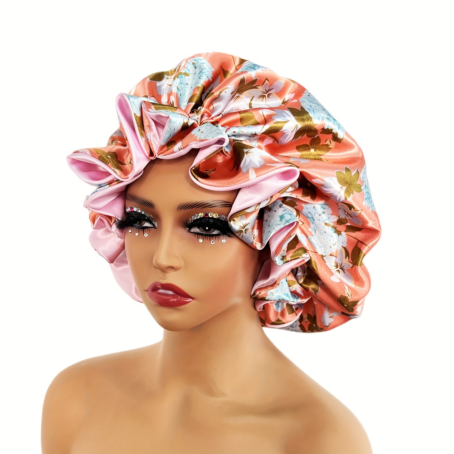 Image of Large Double-layered Bonnet, Hair Bonnet For Sleeping, Shower Cap, With Printed Patterns, Reusable Hair Care Wrap Cap Sleep Caps For Women Care