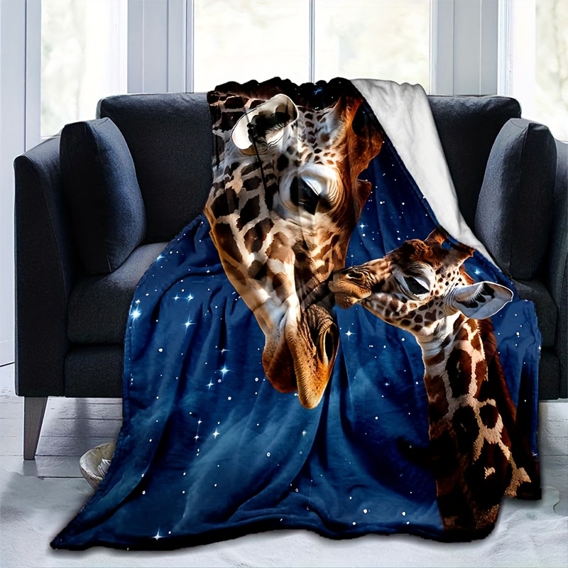 TEMU 1pc Animals Giraffe Thin Blanket, Lightweight Flannel Throw For Sofa, Bed, Travel, Camping, Livingroom, Office, Couch, Chair, And Bed, Digital