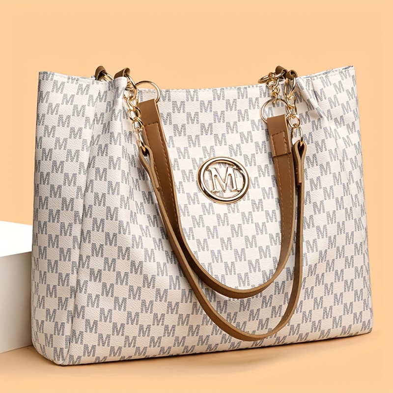New Elegant Women's Tote Bag With Letter Decoration, Single Shoulder Bag With Fixed Shoulder Strap, Suitable For Short Trips, Daily Commuting, And Shopping, Ideal For Gifting