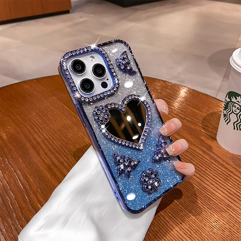 New Love Shape Glitter Mirror Phone Case for IP16 IP 16 Pro Max 15 Pro 14 PLUS 13 12 11 XS, Double Row Of Synthetic Diamonds Luxurious Glitter Feel with Lens Protection, Durable, Shockproof - Image 7