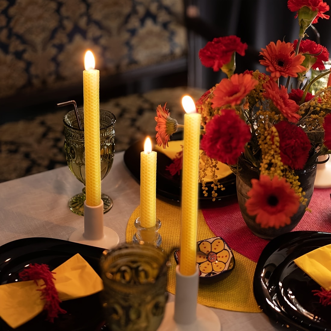 *, Handmade Rolled Beeswax Taper Candles, * Paraffin - *, Flat-Topped, Smokeless Windproof Decorative Emergency Candles.