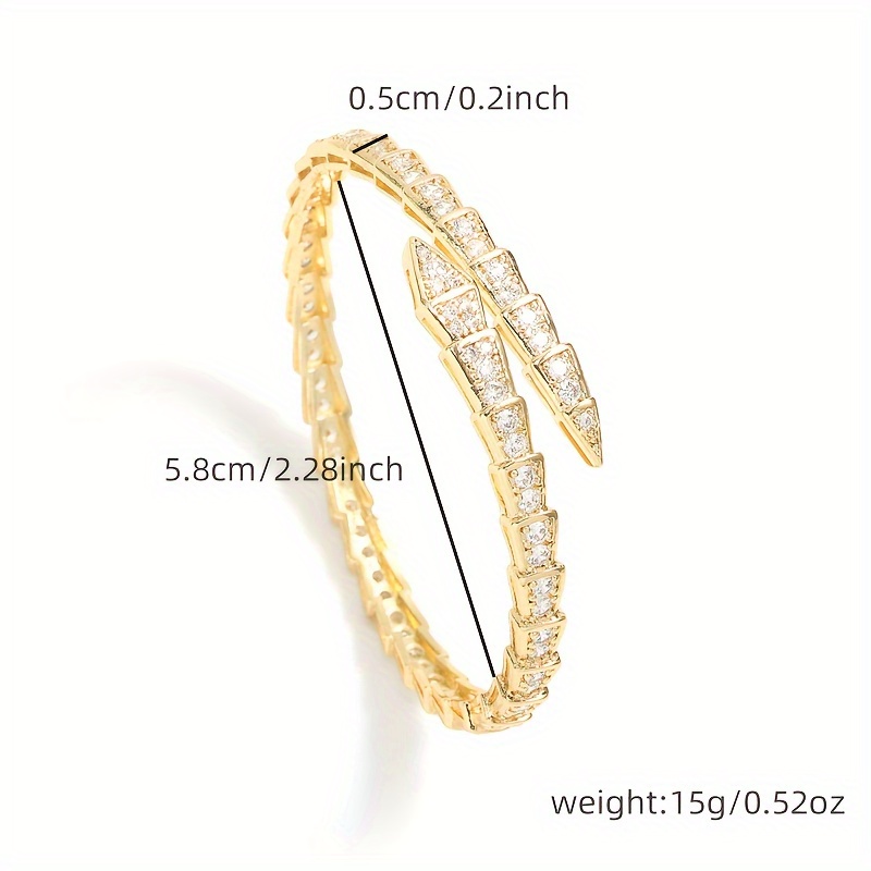 Chic Snake-Shaped Open Cuff Bracelet with Sparkling Cubic Zirconia - Minimalist Women's Fashion Accessory for Casual Attire details 7