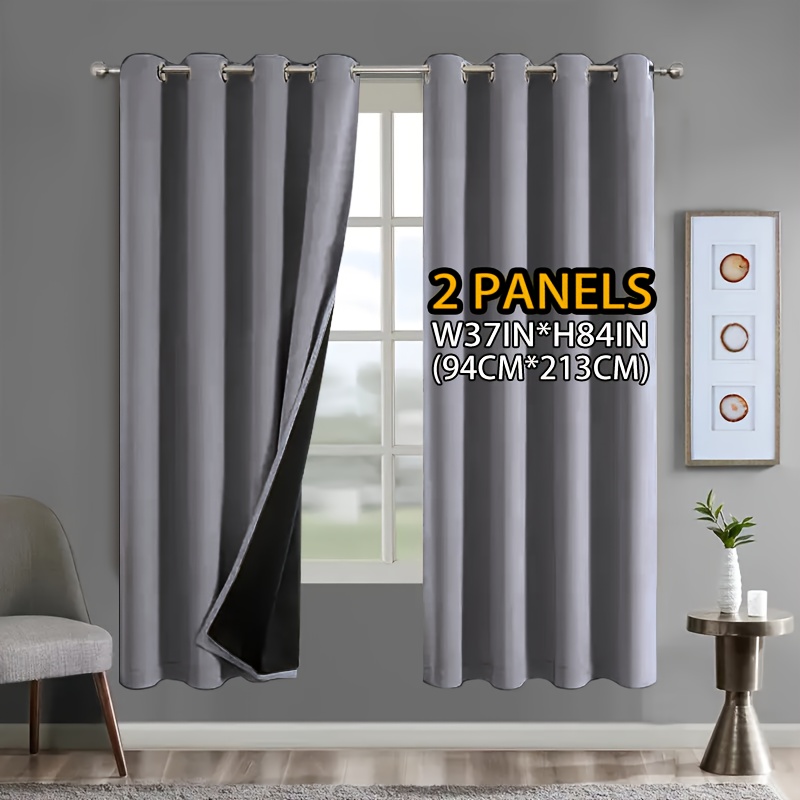 TEMU 2 Pieces Of 100% Blackout Sunshade Curtains That The Room, Made Of Gray Polyester With A Coated Lining, Lightweight, Featuring A Top Hole For