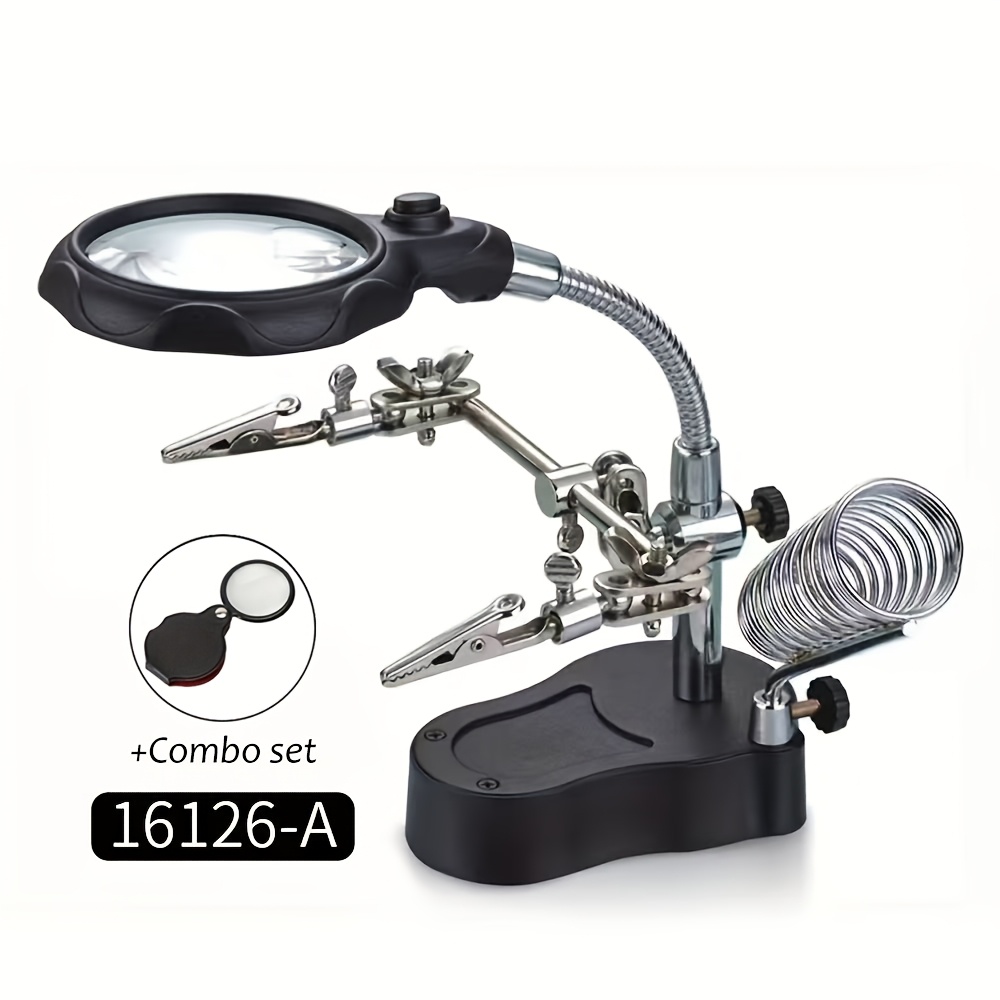 Image of Welding Station Led Auxiliary Clip Magnifying Glass And Mini Folding Magnifier (2-pack), 3.5x-12x Magnifying Lens, Suitable For Circuit Board Repair Welding