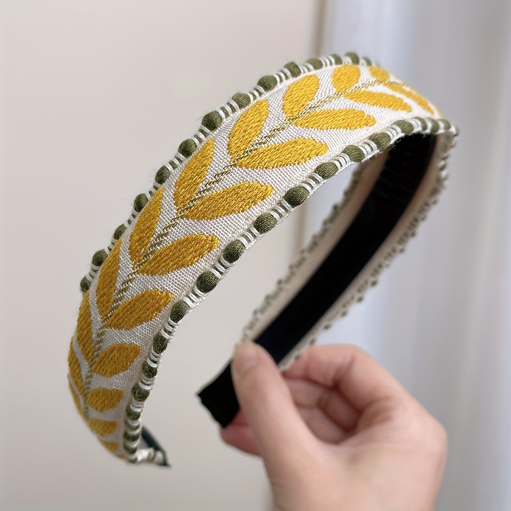 New Retro Embroidered Wide-brimmed Headband For Women Fashion Easy Colorful Leaves With Teeth Non-slip Hair Clip Versatile Essential For Going Out